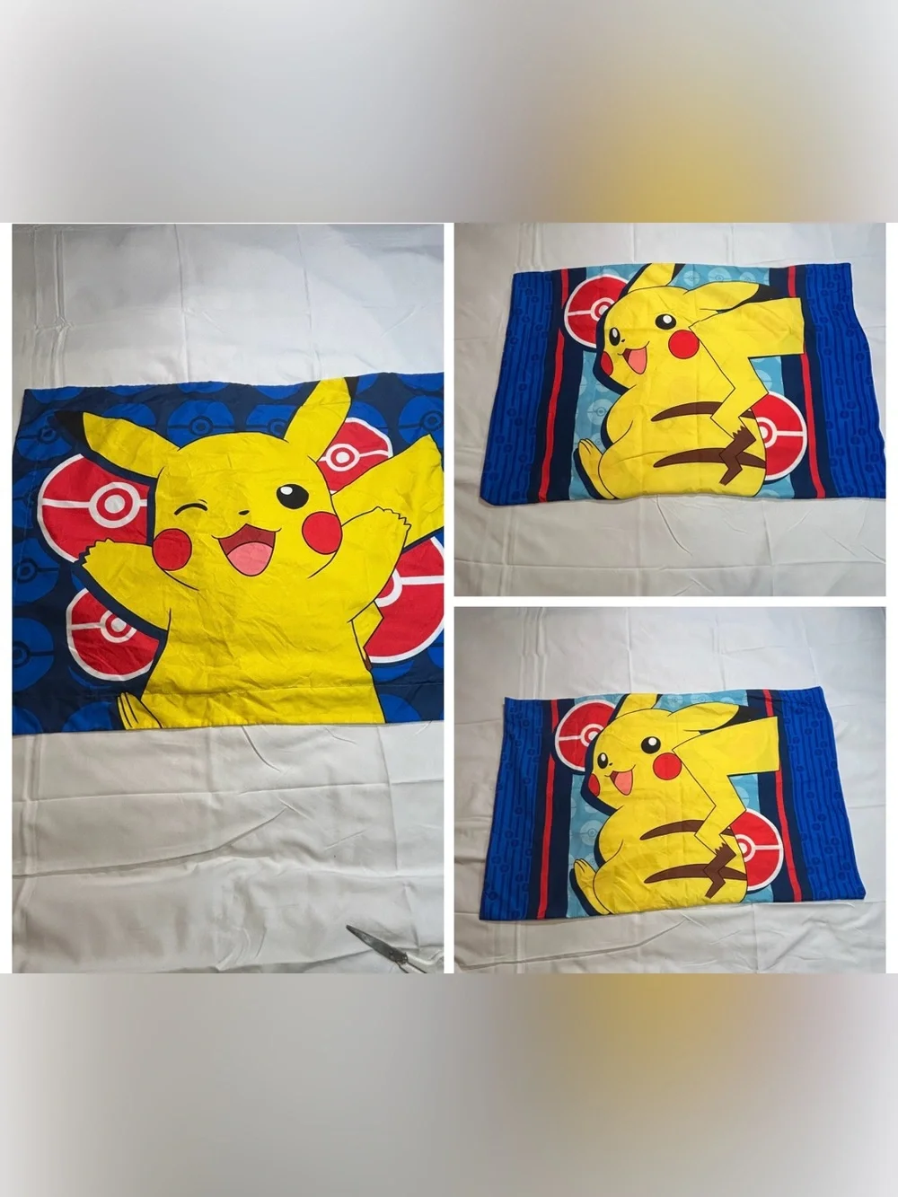 Pokémon Pikachu Pillowcase Set 2 Pillowcases + 1 Sham Blue Yellow Poké Ball